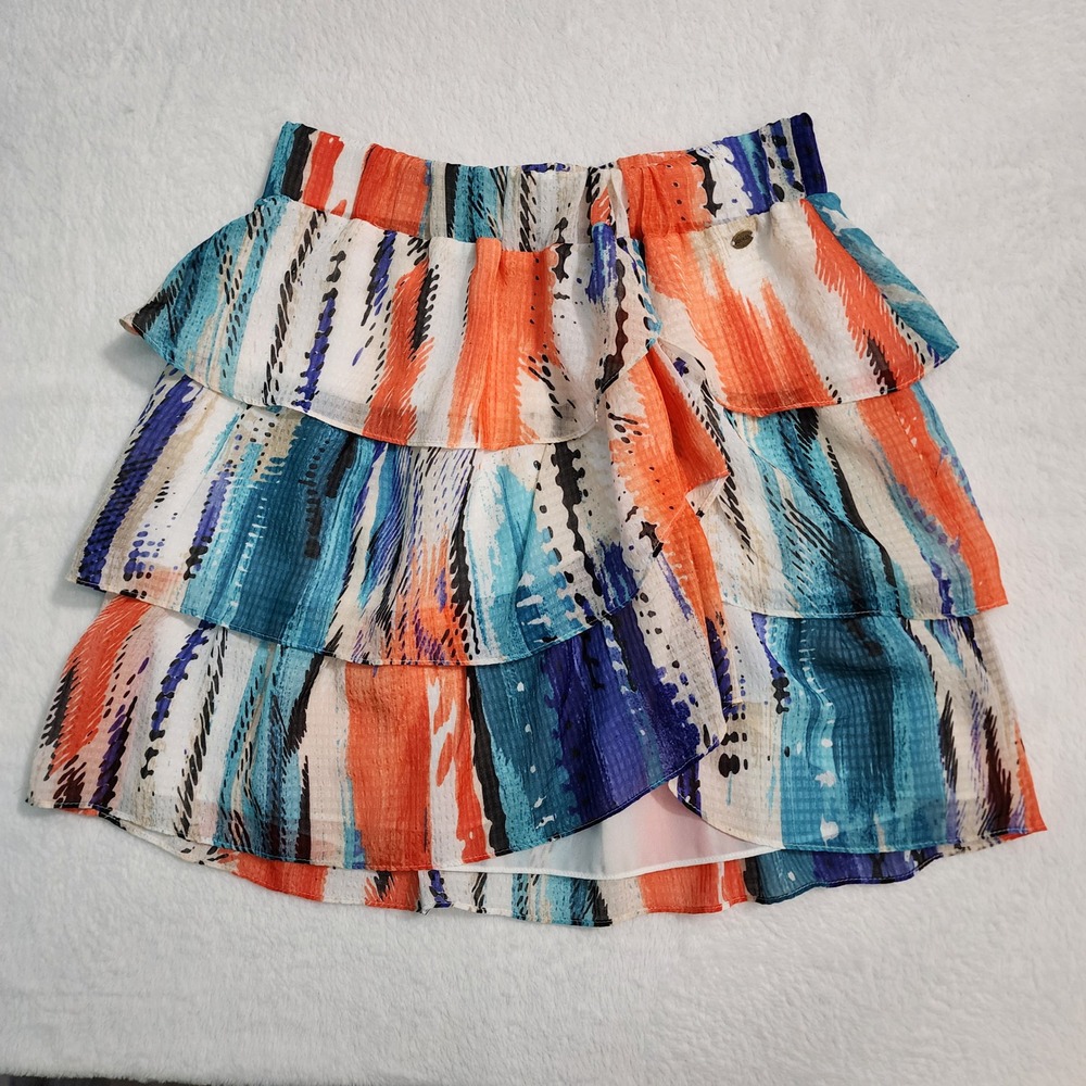 Guess Tiered Ruffle Mini Skirt Womens Small Multi Color Tropical Lightweight Fun